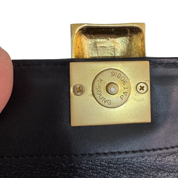 Vintage Americana by Sharif Womens 90s Black Leather Gold Hardware Mini Belt Bag - Picture 6 of 11